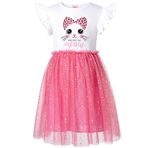 VASCHY Cute Ruffle Tulle Dress for Girls, Toddler to Big Kid Size 2-10T