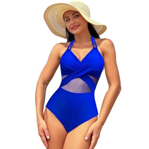 IMEKIS Women's V-Neck Spaghetti Strap Tummy Control Wrap Swimsuit