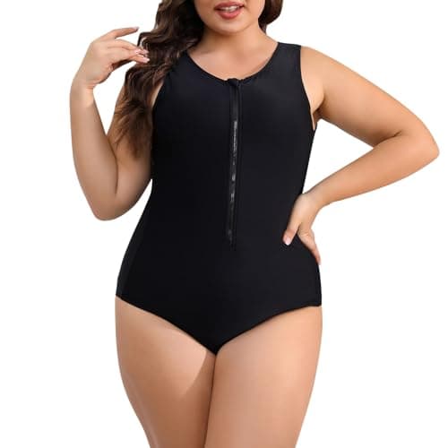 IMEKIS Plus Size Women's UPF 50+ One Piece Rash Guard Swimsuit