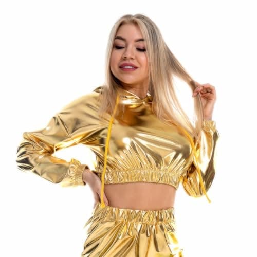 Yuji Itadori Metallic Shiny Crop Hoodies Hooded Sweatshirts