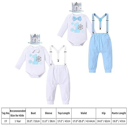 IDOPIP Baby Boys Christmas Snowflake 1st Birthday Cake Smash OutfitRunWith Crown Headband