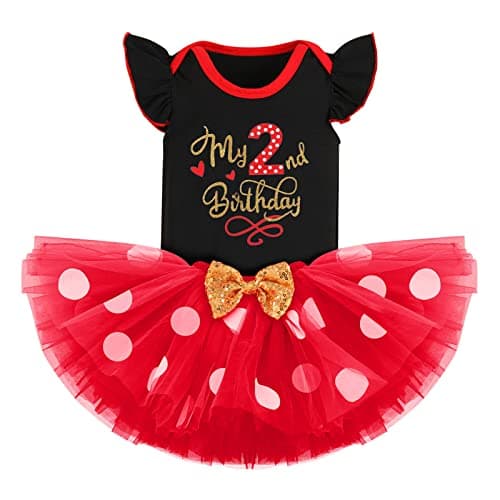 Baby Girl Birthday Outfit Set: Romper Top, Polka Dots Tutu Skirt, Headband