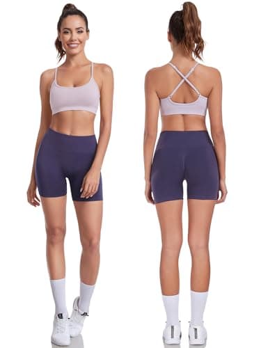 Women's Yoga Shorts and Strappy Sports Bra Set for Gym Workouts