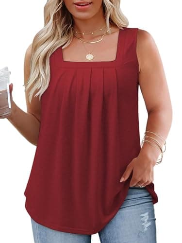 Flowy Square Neck Tank Tops for Women XL-5XL