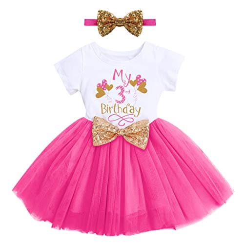 IMEKIS Baby Girls 1st & 2nd Birthday Outfit with Dress & Tutu Set