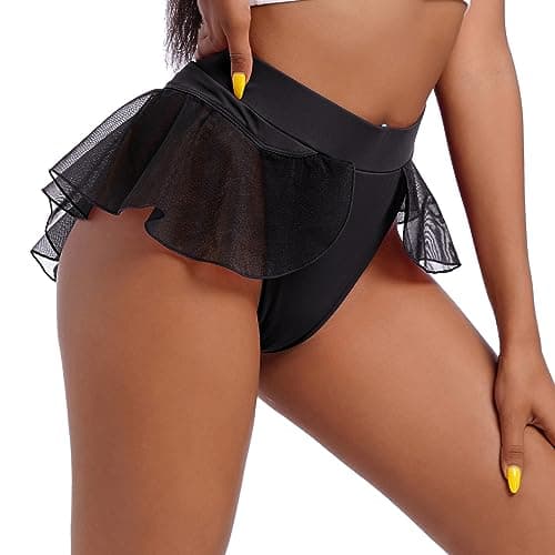 IMEKIS Women Pole Dance Shorts - Rave Bottoms with Ruffles Mesh