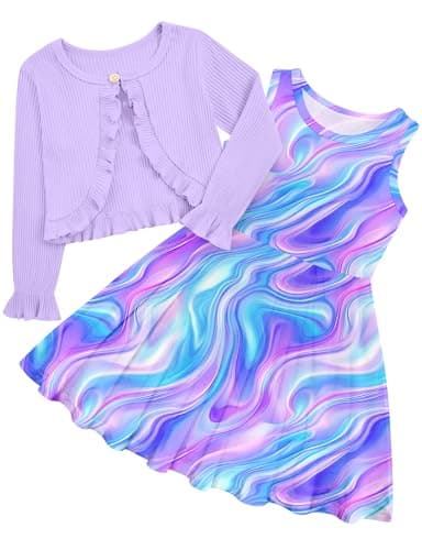 Goodstoworld Toddler Girl Fall Outfits: Sleeveless Dresses & Long Sleeve Cardigan 2-8T