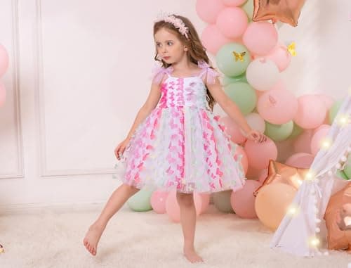 FYMNSI Toddler Girl Rainbow Floral Summer Tutu Dress