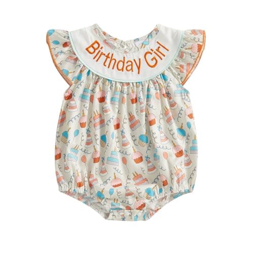 Amiblvowa Baby Girl 1st Birthday Sleeveless Embroidery Smocked Romper