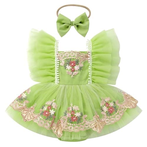 ODASDO Girls' First Birthday Tutu Romper Floral Embroidery Dress