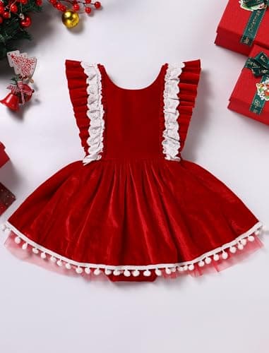 Newborn Baby Girl Velvet Christmas Outfit: Ruffle Sleeve Romper and Tulle Dress for Fall Weddings and Birthday Parties