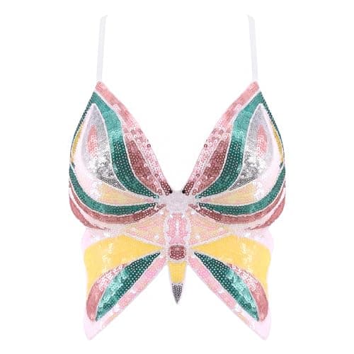 Glitter Sequin Butterfly Crop Top for Women