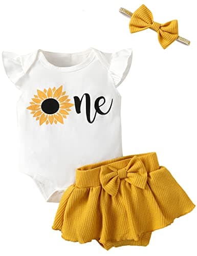 Aslaylme Baby Girl 1st Birthday Sunflower Outfit