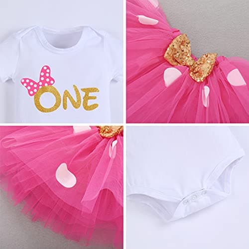 Baby Girls 1st Birthday Outfit with Polka Dots ONE Romper Tutu Skirt
