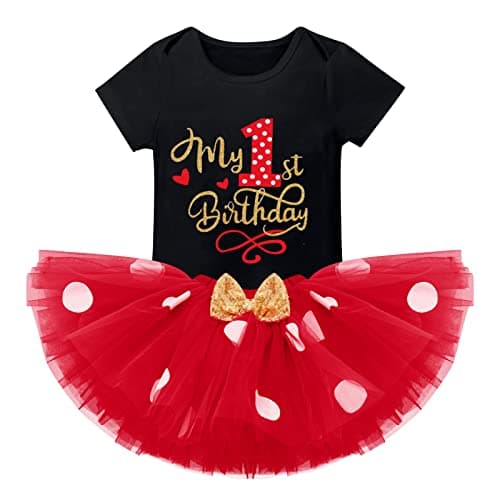 IMEKIS Baby Girls 1st Birthday Tutu Romper with Polka Dots & Mouse Ears Costume