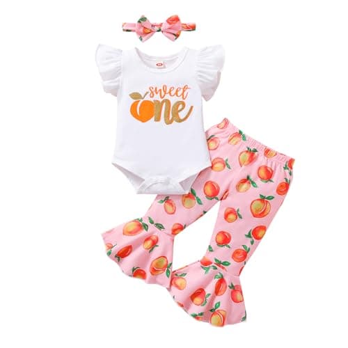 YOUNGER TREE Baby Girl 1st Birthday Outfit: Romper & Flared Pants