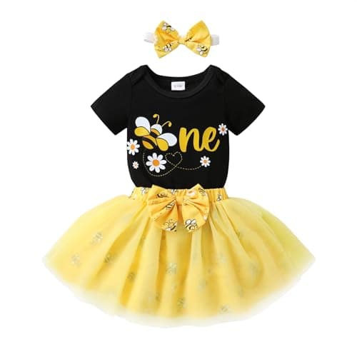 HAPPYMA Bee Sunflower Romper Tulle Tutu 1st Birthday Outfit