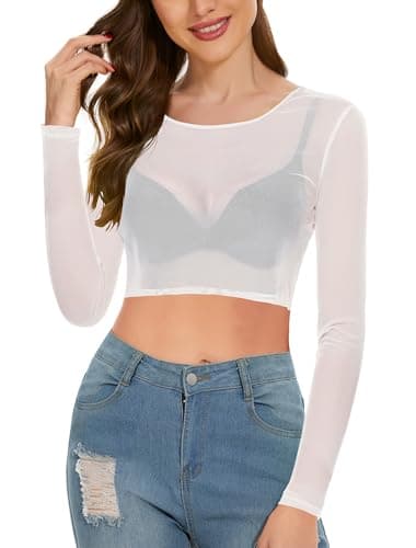 Women's Long Sleeve Bodycon Sheer Blouse See Through Mesh Top