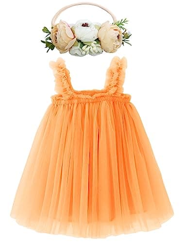 BGFKS Toddler Girl Rainbow Tulle Tutu Dress & Flower Headband Set