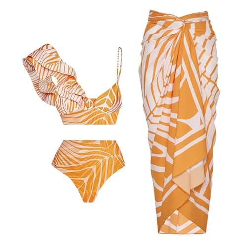 Women's Tropical Floral Print One Piece Swimsuit with Cover up Wrap Skirt