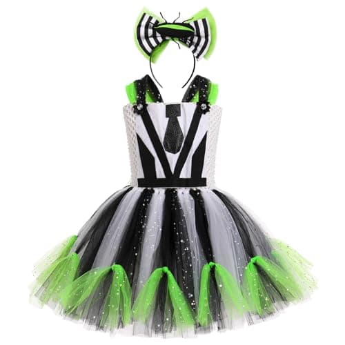 Girls Halloween Costume Black and White Striped Tulle Dress Set - Ages 2-12