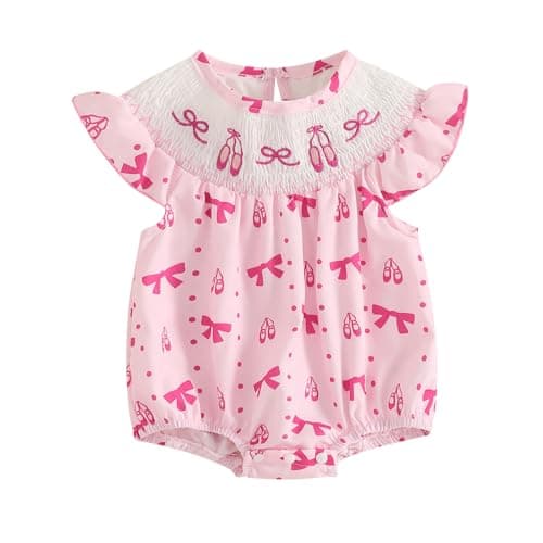 Amiblvowa Baby Girl 1st Birthday Sleeveless Embroidery Smocked Romper