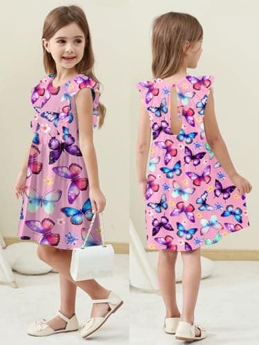 RAISEVERN Summer Ruffle Sleeve Dress for Toddler Girls 2-6T