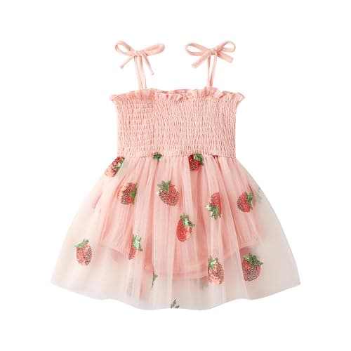 DLLYING Baby Girl Summer Smocked Fairy One-Piece Tulle Dress + Headband