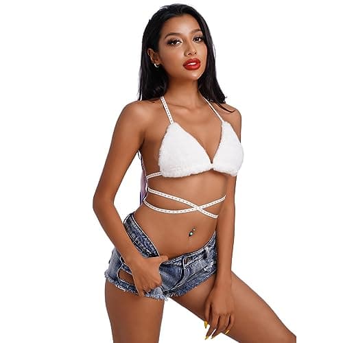 Fluffy Fur Triangle Bikini Crop Top for Women