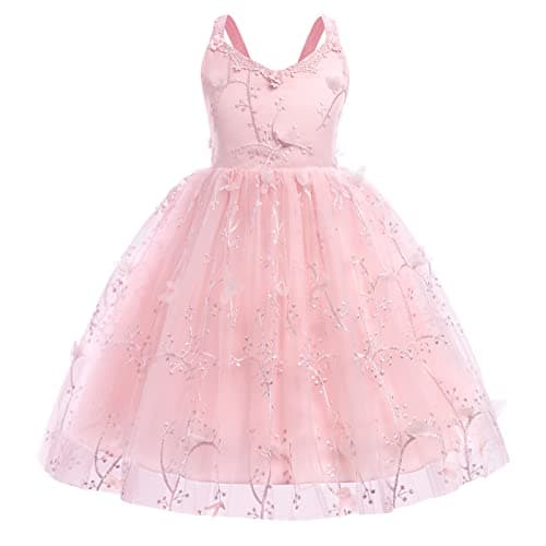IDOPIP Backless Tulle Flower Girl Dress for Princess Birthday Weddings Bridesmaids