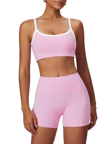 Color Block QBGJTD Women's Workout Set - Sports Bra & Lift Shorts Gym Wear