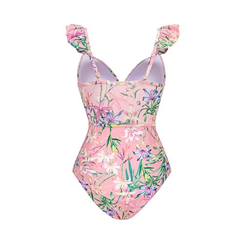 Women's One Piece Swimsuit with Floral Sarong Cover Up and Tummy Control