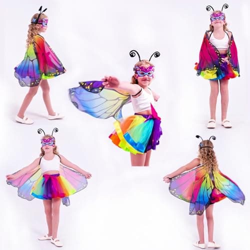 2024 Kids Fairy Butterfly Wings Costume for Girls with Tutu Dress - 4 Piece Set for Christmas Party