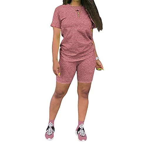 KINIKO Women's Casual Fashion Sports Suit Set - Short Sleeve Top and Pants