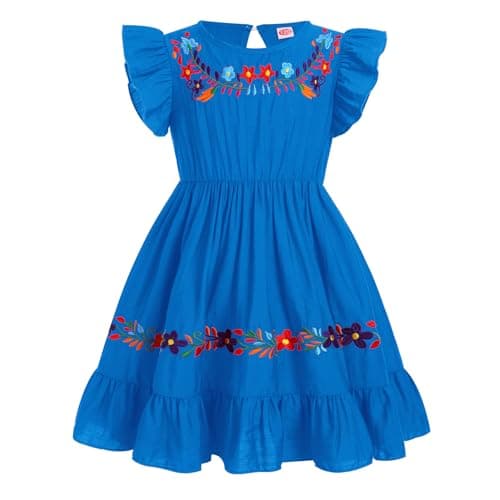 Traditional Mexican Embroidered Floral Dress for Toddler Girls