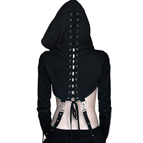 Goth Skeleton Hoodie Crop Top with Iron Chain for Halloween Festival