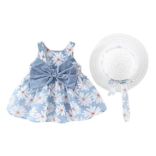 IMEKIS Toddler Girls Hawaiian Rainbow Backless Sundress & Straw Hat