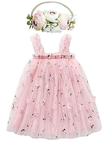 BGFKS Toddler Girl Rainbow Tulle Tutu Dress & Flower Headband Set