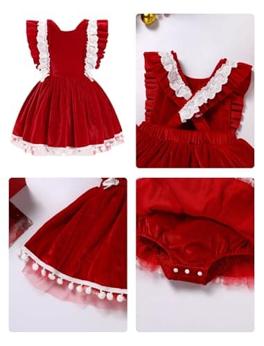 Newborn Baby Girl Velvet Christmas Outfit: Ruffle Sleeve Romper and Tulle Dress for Fall Weddings and Birthday Parties