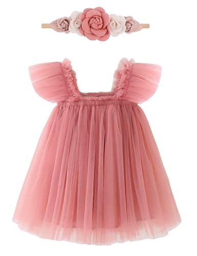 ANHDM Baby Girl First Birthday Cake Smash Outfit with Flower Headband