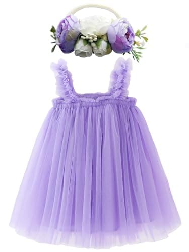BGFKS Toddler Girl Rainbow Tulle Tutu Dress & Flower Headband Set