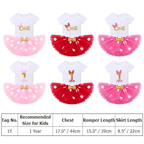 Baby Girls' 1st Birthday Polka Dot Romper Tutu Outfit with Mouse Ears Headband for Cake Smash Photo Shoot