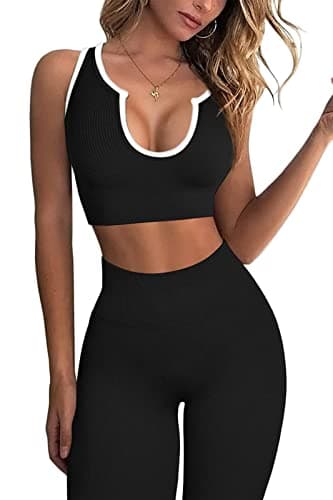 Hafailia Women's Gym Two-Piece Outfit: Crop Tank & High-Waist Leggings
