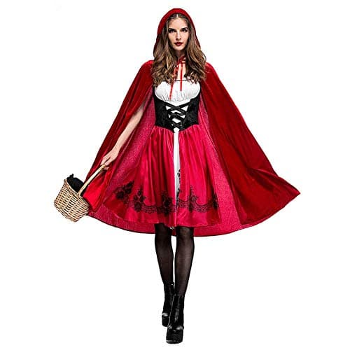IMEKIS Women Red Riding Hood Costume with Cape for Halloween Cosplay