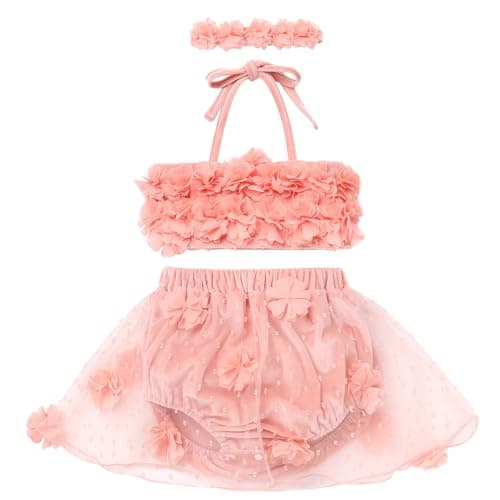 Newborn Baby Girl 1st Birthday Outfit: Boho Flower Halter Top with Tulle Bottoms