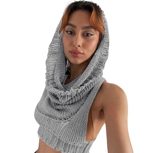 Women Knitted Sleeveless Hoodie Crop Top Streetwear Rave Outfit