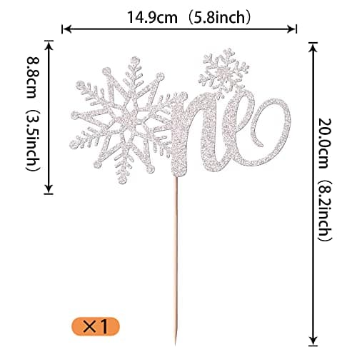 Rsstarxi 1 Pack Snowflake 1st Birthday Cake Topper Silver Glitter Party Decor