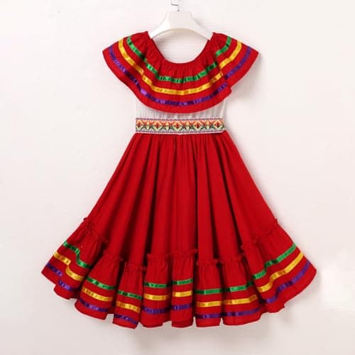 Traditional Mexican Embroidered Floral Dress for Toddler Girls 4-10T