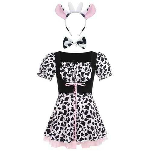 IMEKIS Women Cow Halloween Costume 3 Piece Set