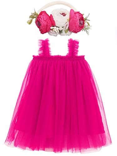 BGFKS Toddler Girl Rainbow Tulle Tutu Dress & Flower Headband Set